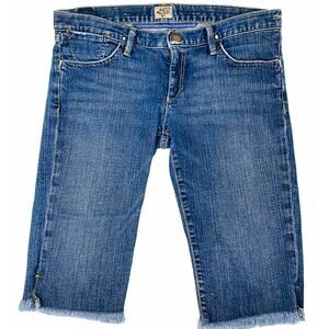 GOLD SIGN 'Adore' Denim Long Walking Shorts Frayed Hem Size 29